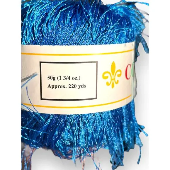 3 Skeins Plymouth Yarn COLORLASH #32 Blue & DAZZLELASH #105 Gold Eyelash Ribbon - Picture 6 of 16